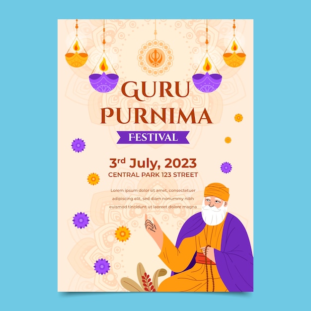 Flat vertical poster template for guru purnima celebration