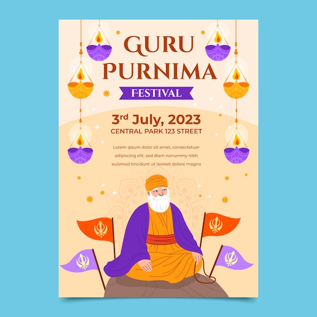 Flat vertical poster template for guru purnima celebration