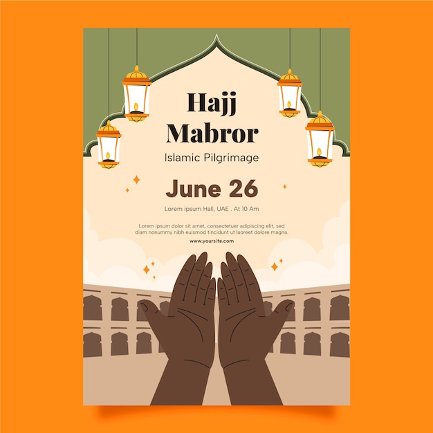 Free vector flat vertical poster template for hajj islamic pilgrimage