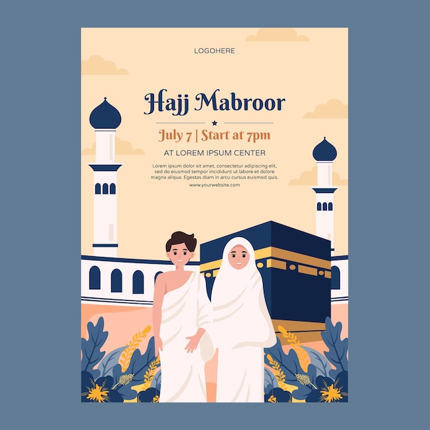 Flat vertical poster template for hajj pilgrimage