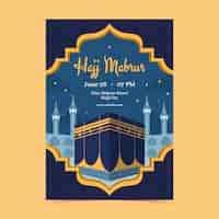 Free vector flat vertical poster template for hajj religious pilgrimage