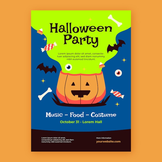 Modello di poster verticale piatto per la celebrazione di halloween