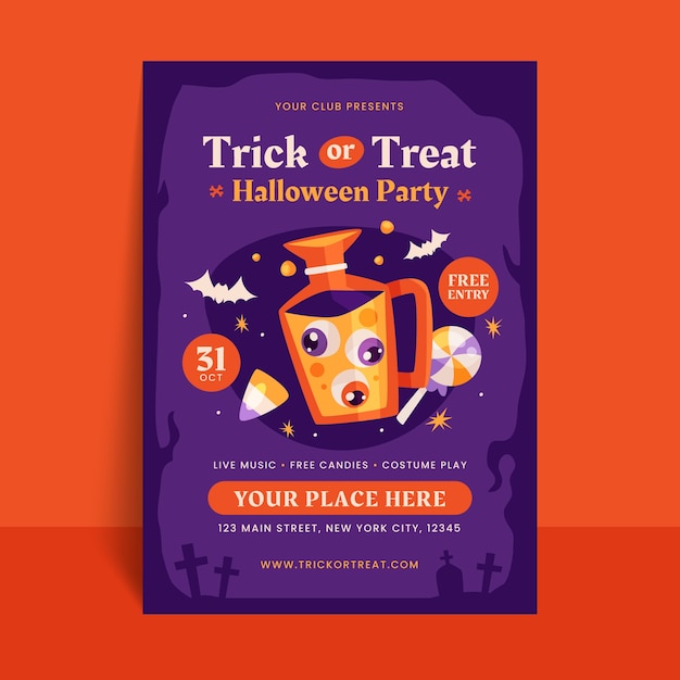 Flat vertical poster template for halloween celebration