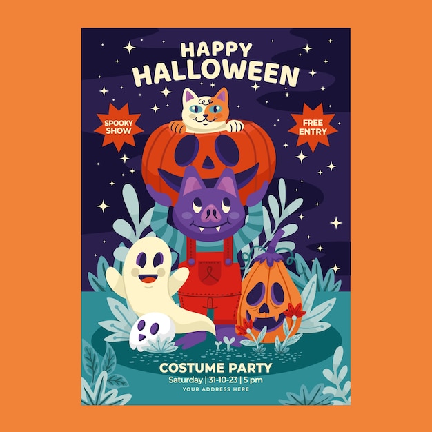 Плоский вертикальный шаблон плаката для празднования Хэллоуина