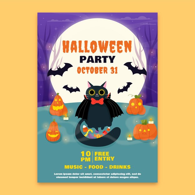 Плоский вертикальный шаблон плаката для празднования сезона хэллоуина