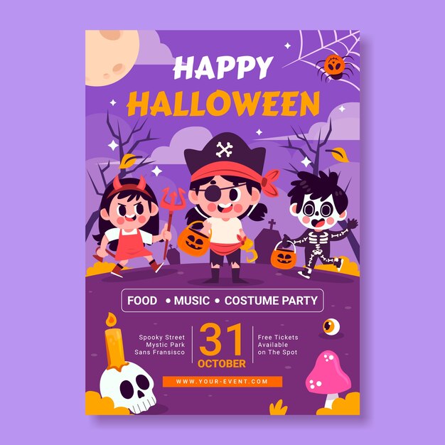 Flat vertical poster template for halloween season