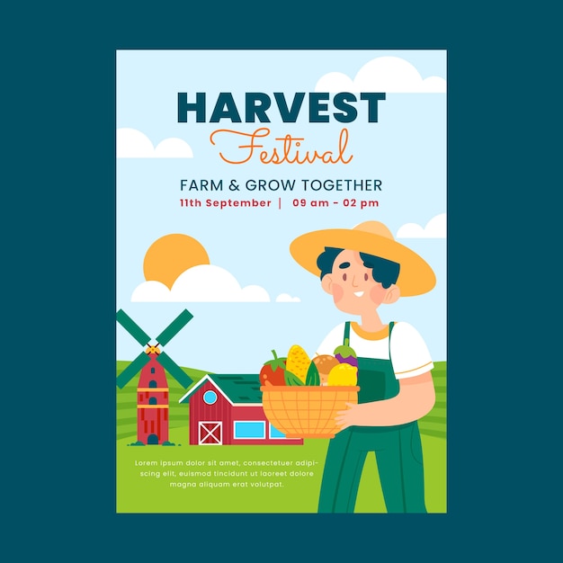 Flat vertical poster template for harvest festival celebration