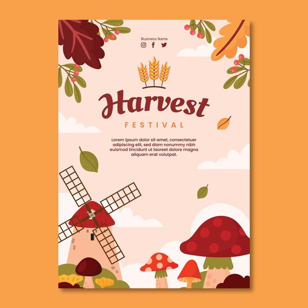 Flat vertical poster template for harvest festival celebration