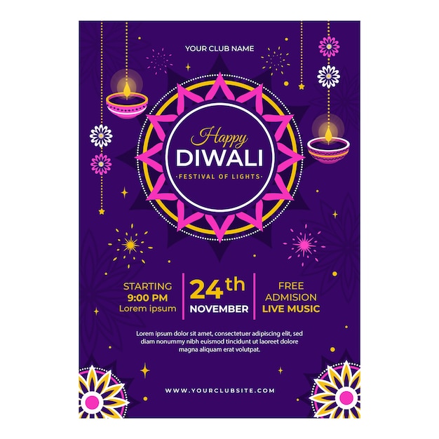 Flat vertical poster template for hindu diwali festival celebration