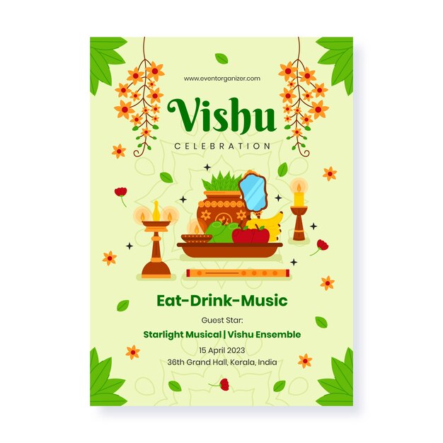 Flat vertical poster template for hindu vishu festival celebration