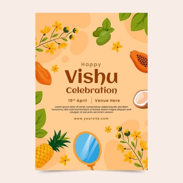 힌두교 vishu 축제 축하를위한 평면 수직 포스터 템플릿