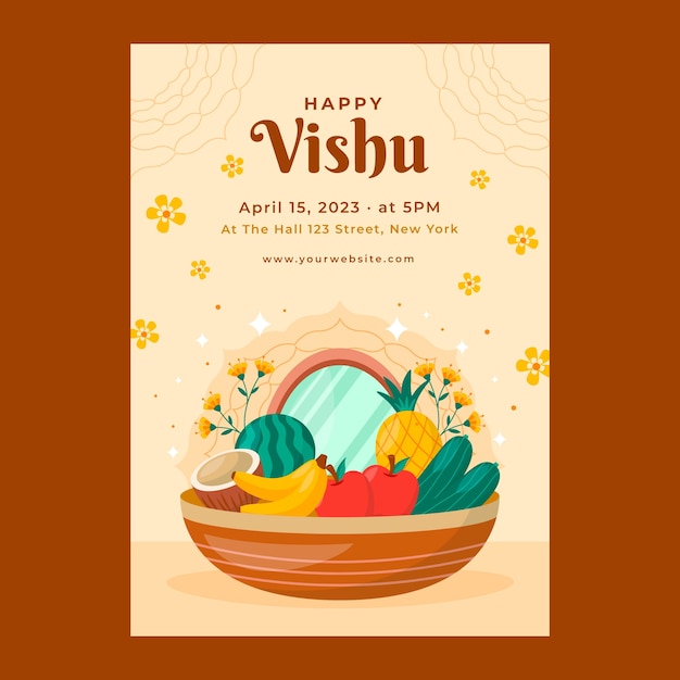 Free vector flat vertical poster template for hindu vishu festival celebration