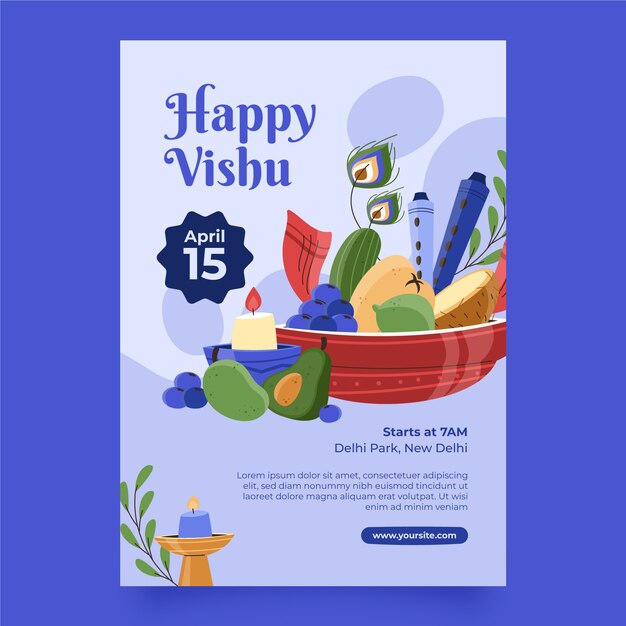 Flat vertical poster template for hindu vishu festival celebration