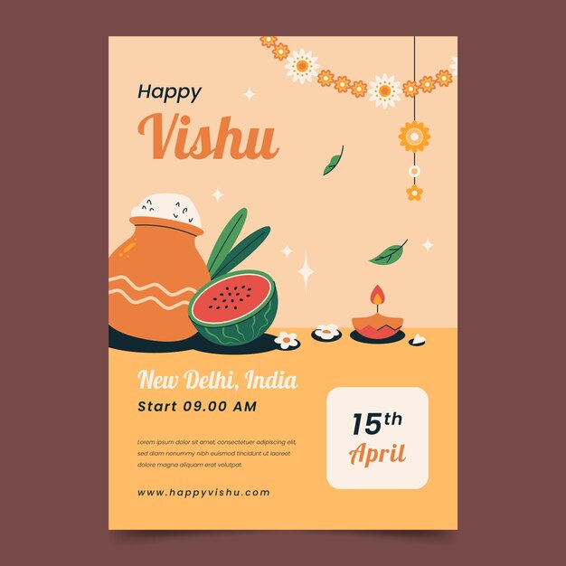 Free vector flat vertical poster template for hindu vishu festival celebration