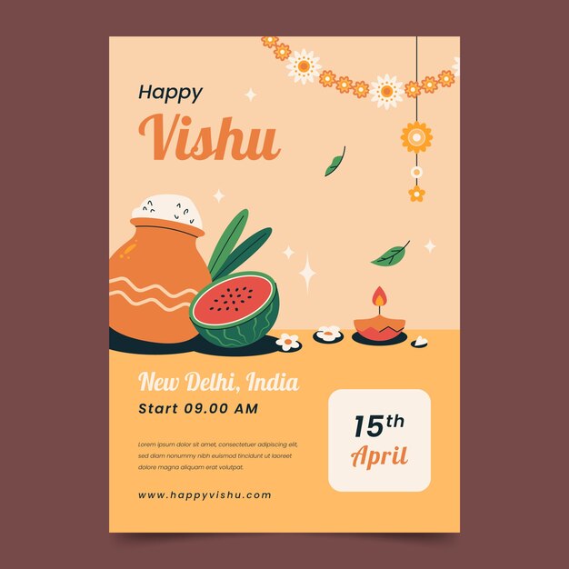 Flat vertical poster template for hindu vishu festival celebration