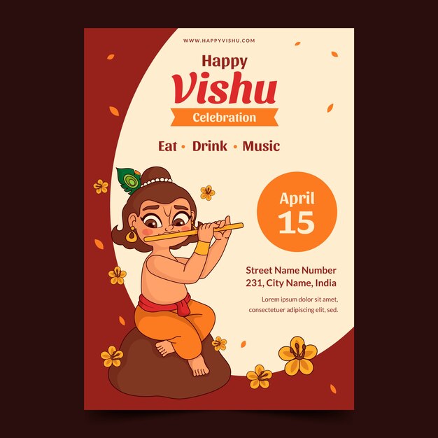 Free vector flat vertical poster template for hindu vishu festival celebration