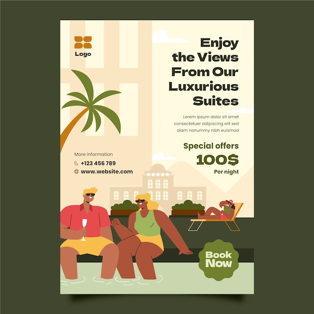 Free vector flat vertical poster template for hotel accommodation