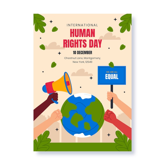 Flat vertical poster template for human rights day celebration