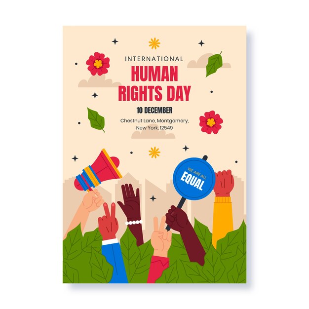 Flat vertical poster template for human rights day celebration