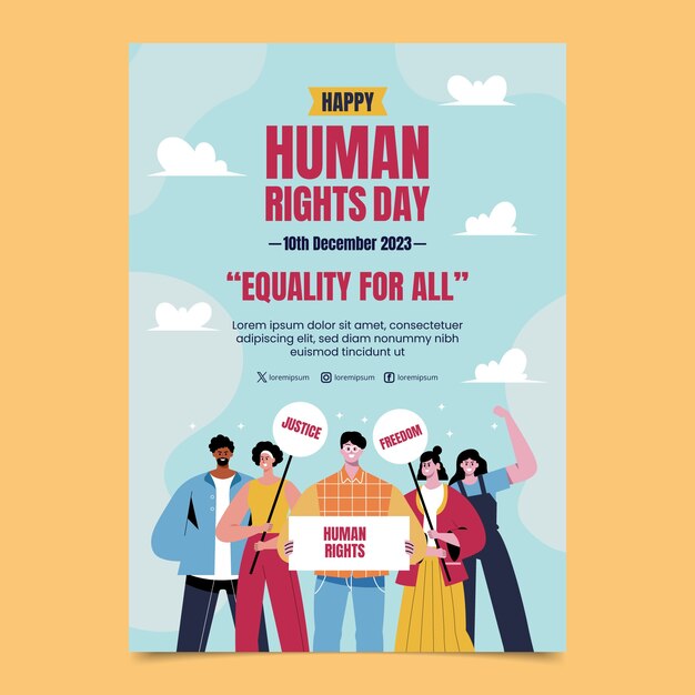 Flat vertical poster template for human rights day celebration