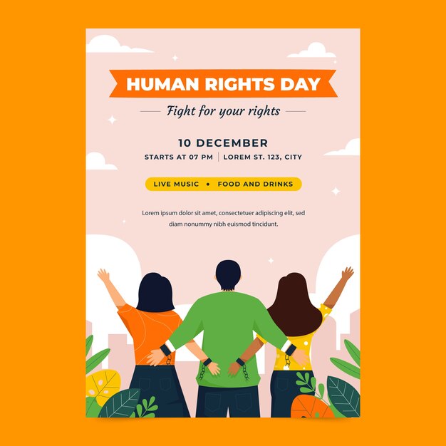 인권의 날을 위한 평평한 수직 포스터 템플릿