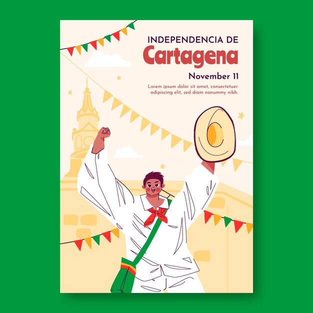 Independentcia de cartagena에 대한 평면 수직 포스터 템플릿