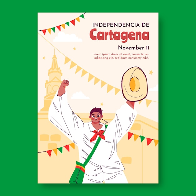 Independentcia de cartagena에 대한 평면 수직 포스터 템플릿