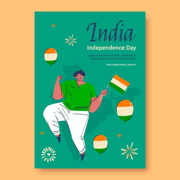 Free vector flat vertical poster template for india independence day celebration