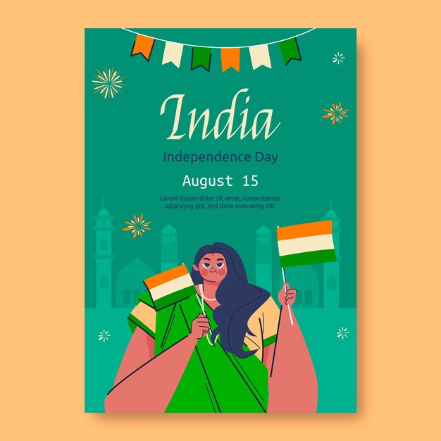 Flat vertical poster template for india independence day celebration