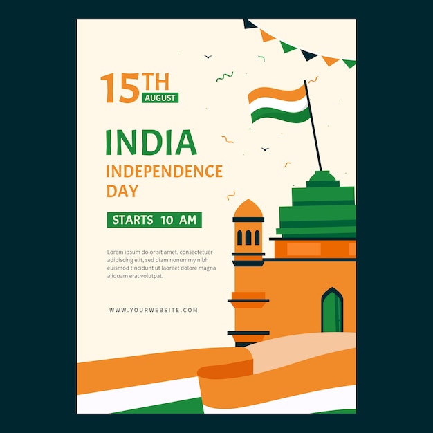 Vettore gratuito modello di poster verticale piatto per la celebrazione del giorno dell'indipendenza dell'india