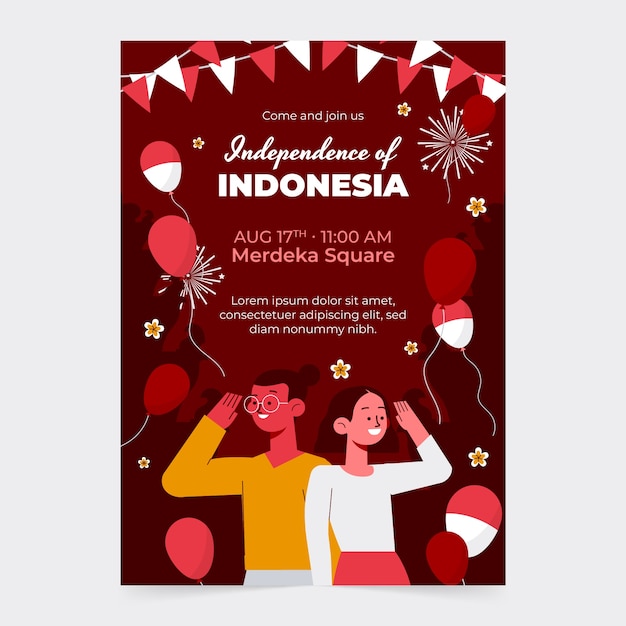 Free vector flat vertical poster template for indonesia independence day celebration