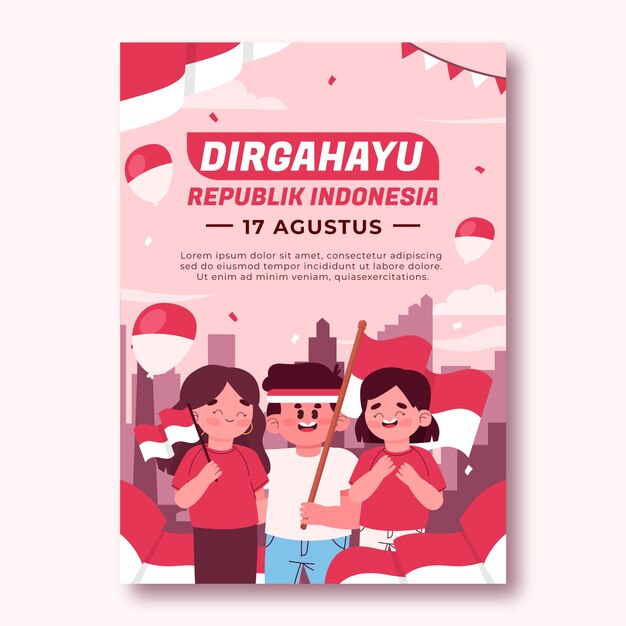 Flat vertical poster template for indonesia independence day celebration