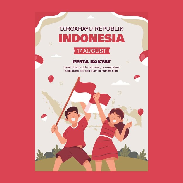flat vertical poster template for indonesia independence day celebration