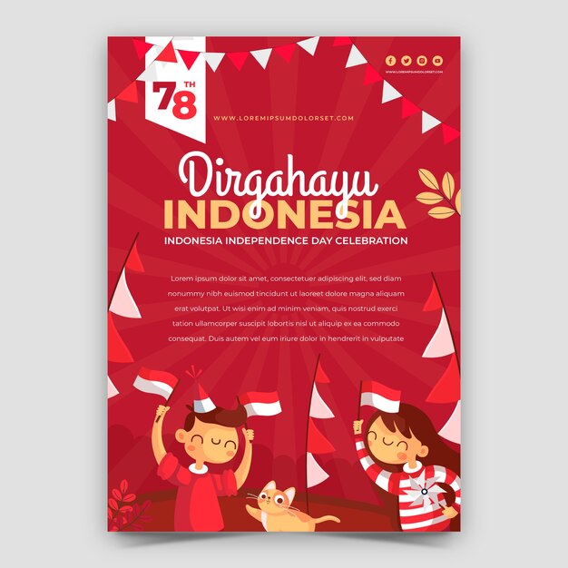 flat vertical poster template for indonesia independence day celebration