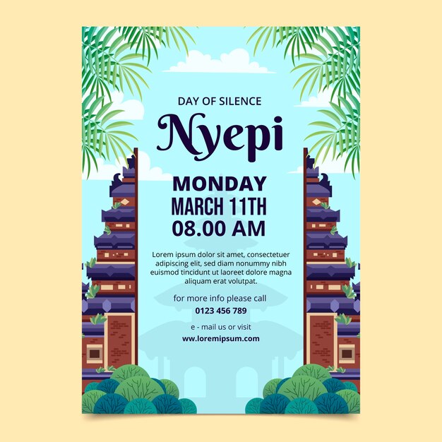 flat vertical poster template for indonesian nyepi celebration