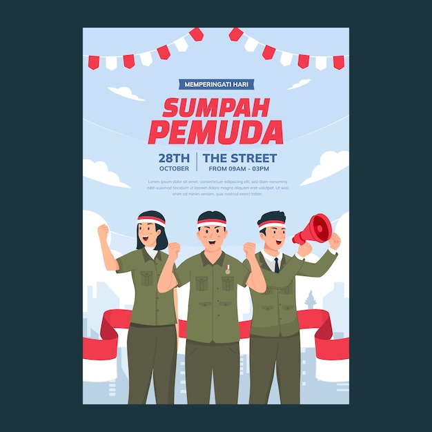 Flat vertical poster template for indonesian sumpah pemuda