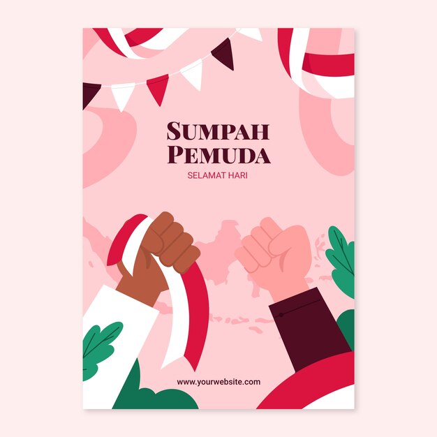 Free vector flat vertical poster template for indonesian sumpah pemuda