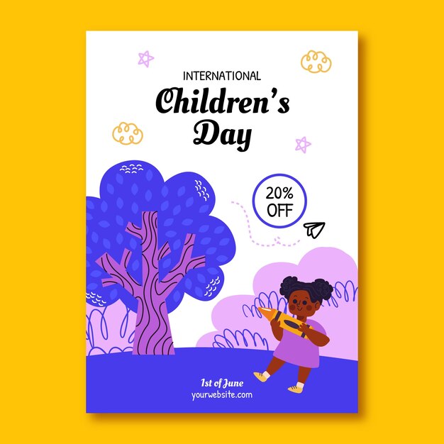 Flat vertical poster template for international childrens day celebration