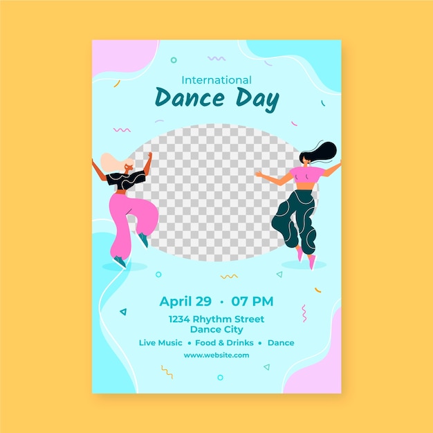 Flat vertical poster template for international dance day celebration