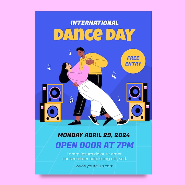 Free vector flat vertical poster template for international dance day celebration