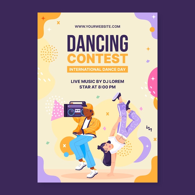 Free vector flat vertical poster template for international dance day