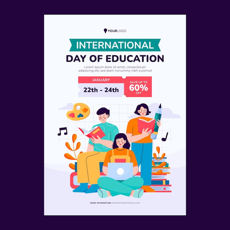 Free Vector flat vertical poster template for international day of education