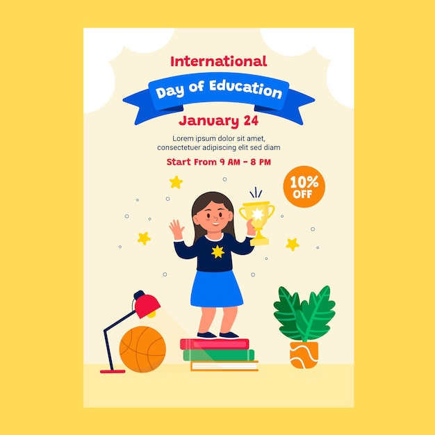 国際教育の日のための平らな垂直ポスターのテンプレート