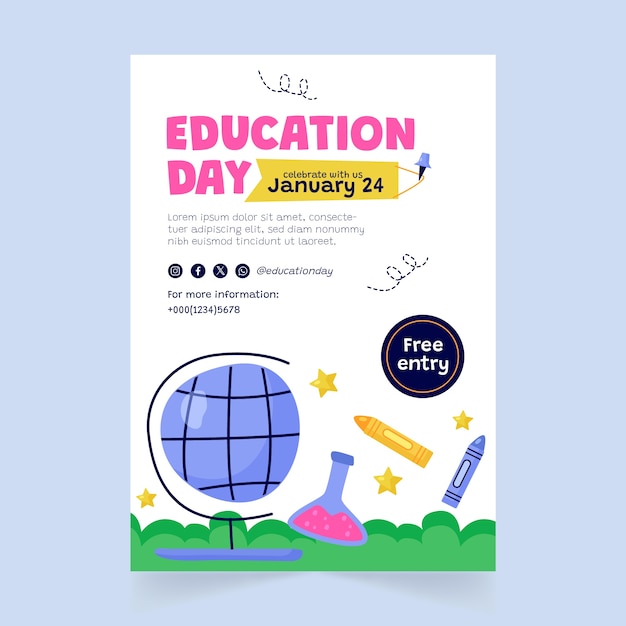 Free vector flat vertical poster template for international day of education