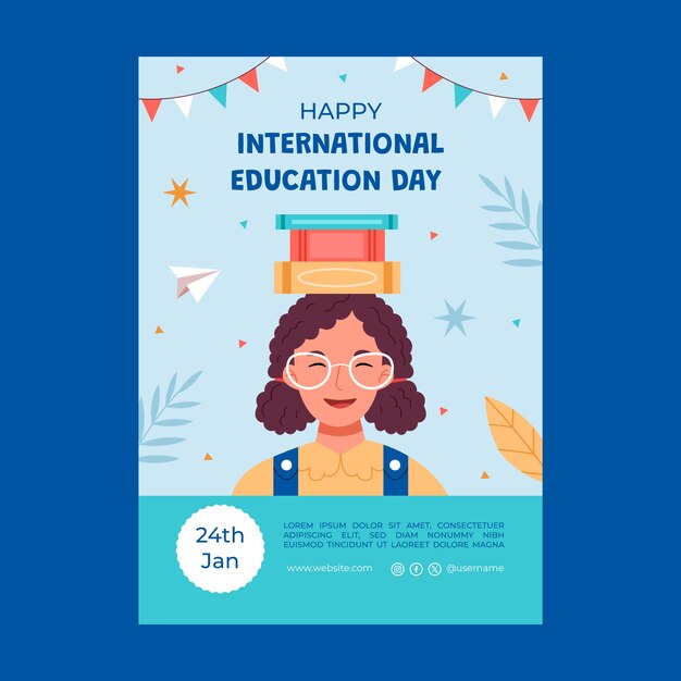 Flat vertical poster template for international day of education