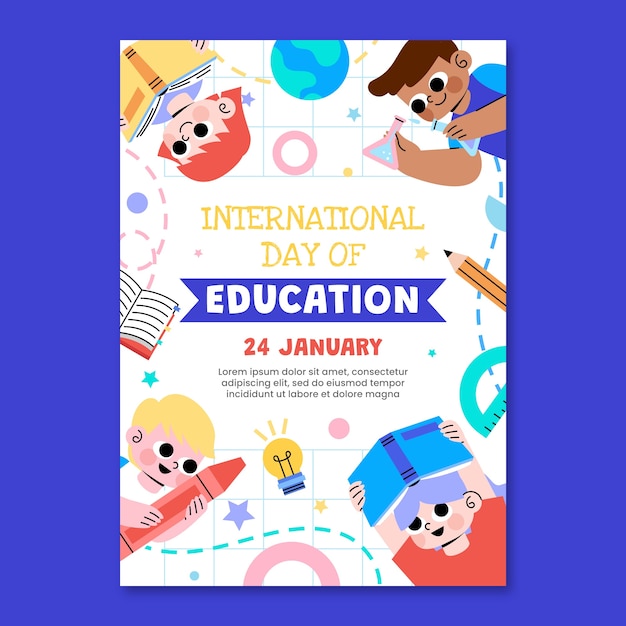 Flat vertical poster template for international day of education