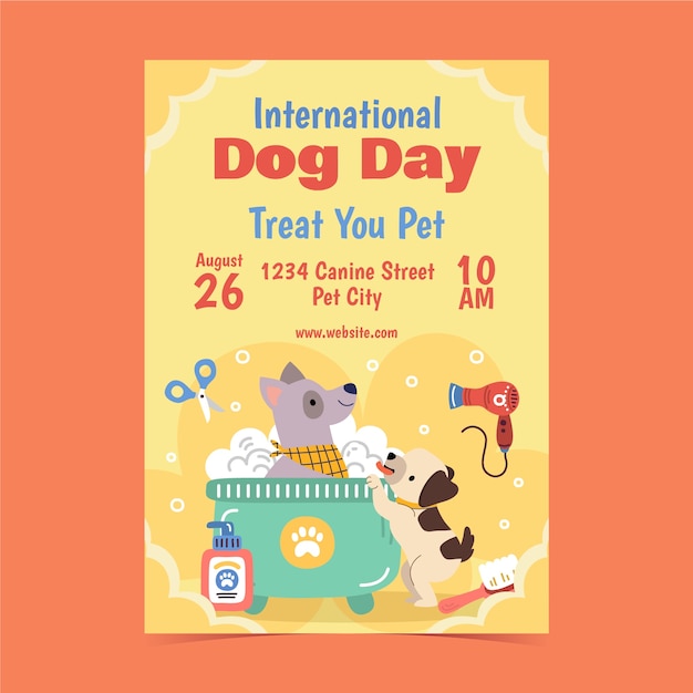 Flat vertical poster template for international dog day celebration – Free vector download
