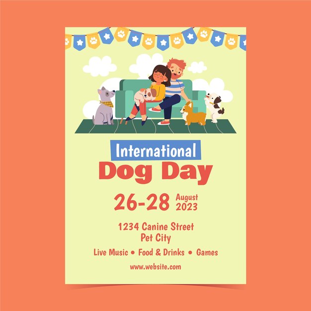 Flat vertical poster template for international dog day celebration