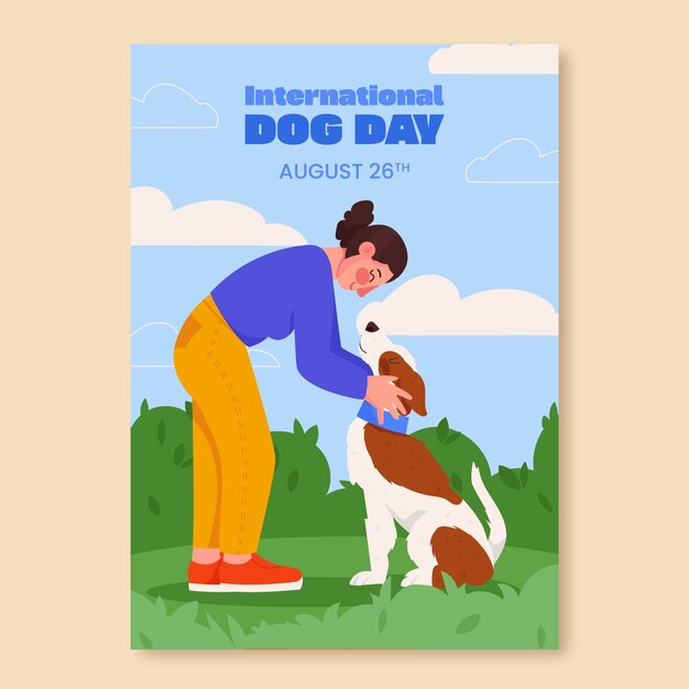 Modello di poster verticale piatto per la celebrazione della giornata internazionale del cane