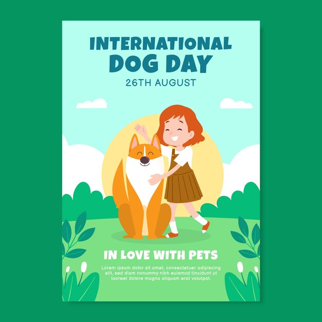 Free vector flat vertical poster template for international dog day celebration